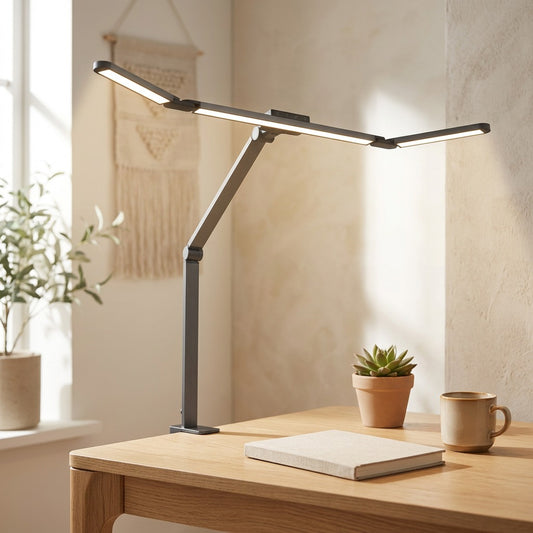 Foldesk™ Folding Clip Desk Lamp Eye Protection in a calm home setting