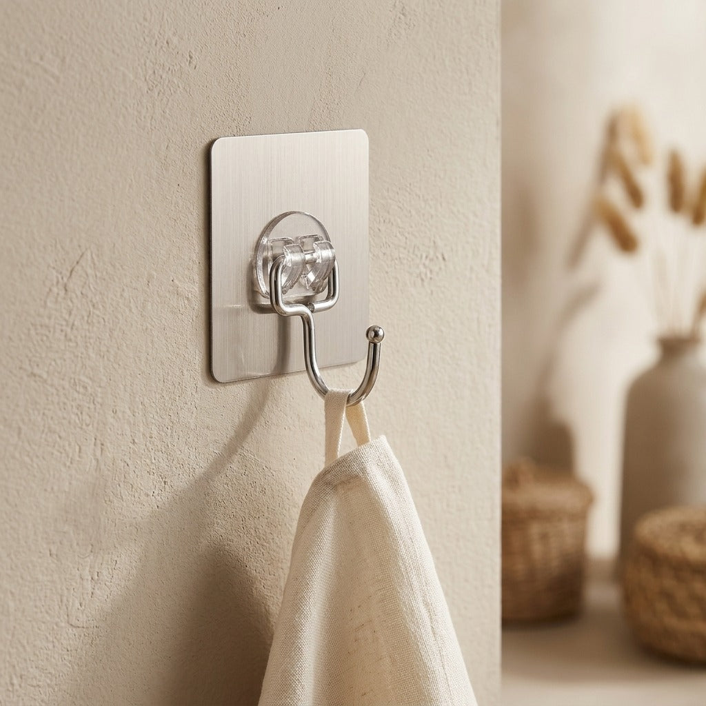 Tackhold™ Stainless Steel Adhesive Wall Hook, styled close view