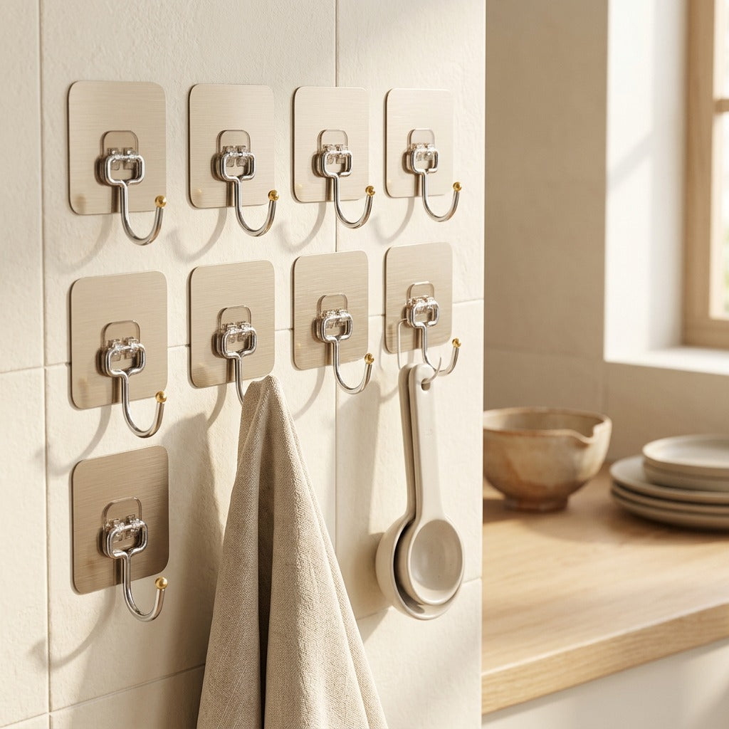 Mountcling™ Wall Mounted Adhesive Hook for Kitchen, styled close view