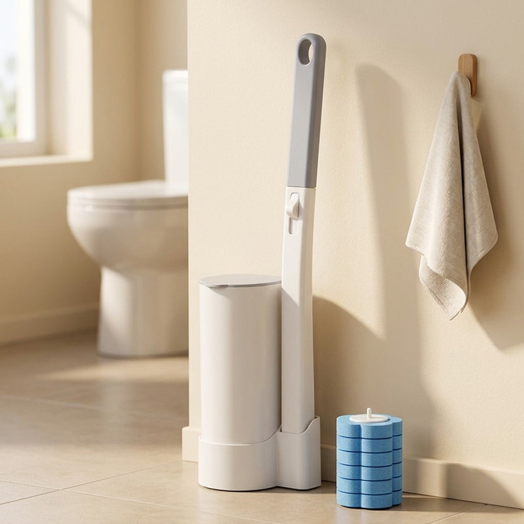 Mountease™ Nail-Free Wall-Mounted Disposable Toilet Brush, styled close view