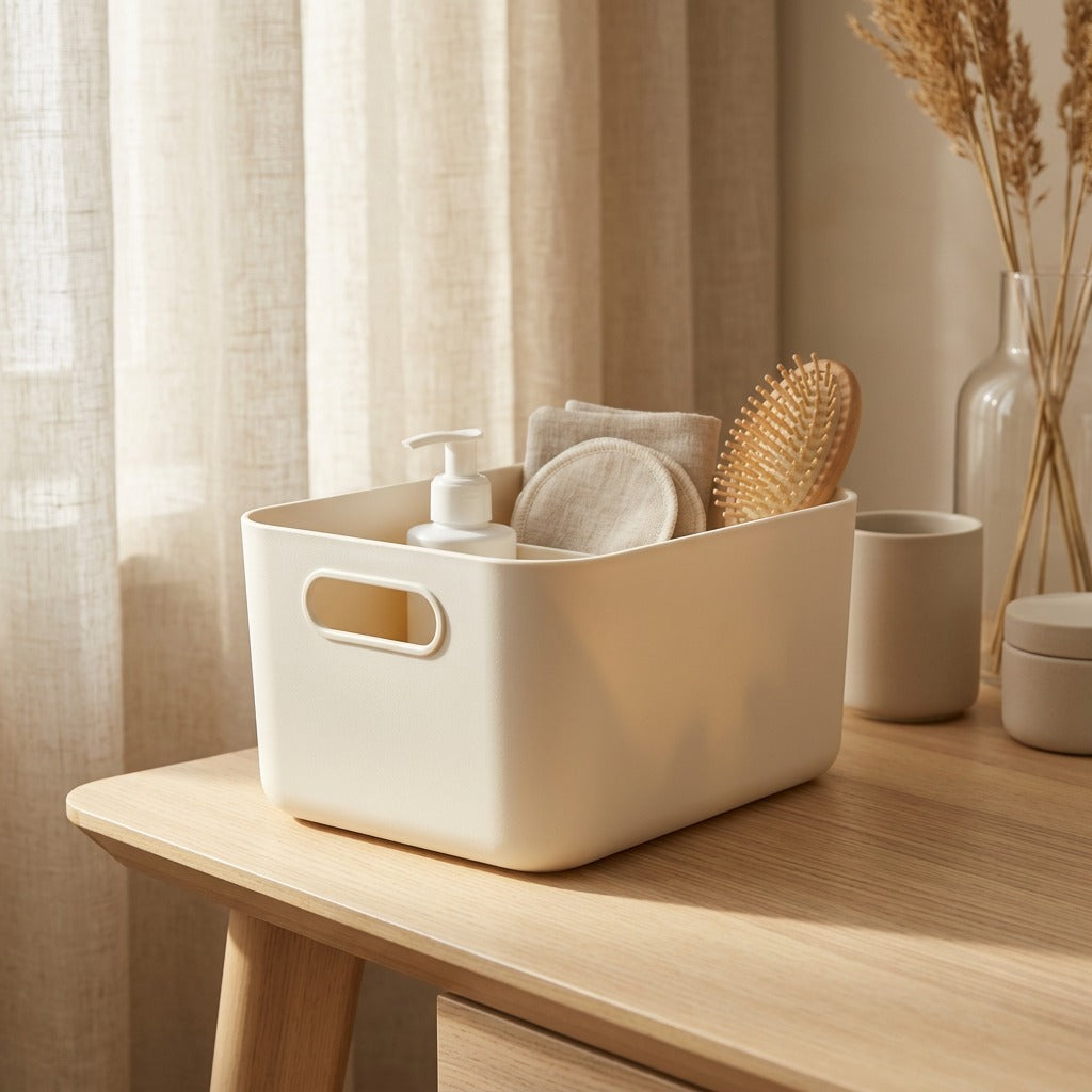 Deskstow™ Plastic Desktop Storage Box for Home Organisation, styled close view