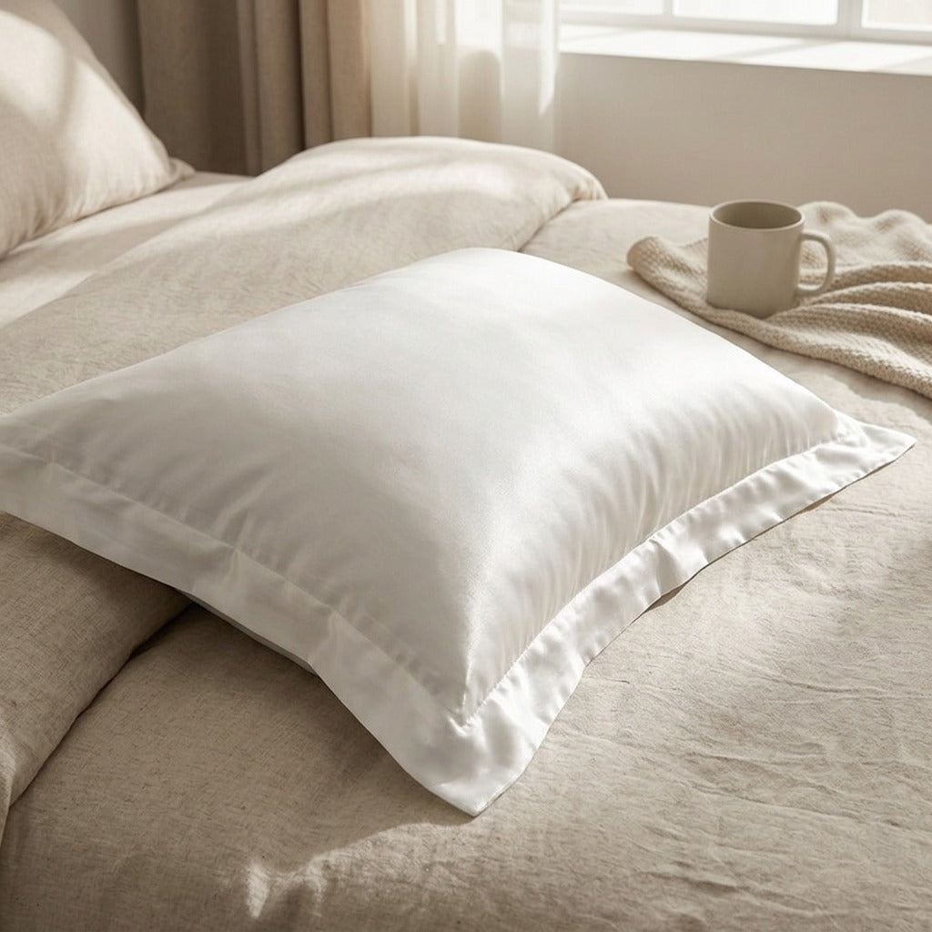 Silkglow™ Polyester Silk Satin Pillowcase, styled close view