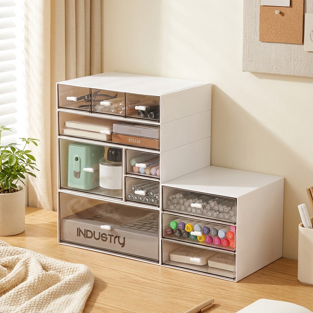 Stowgrid™ Foldable Compartment Desktop Storage Box in a calm home setting