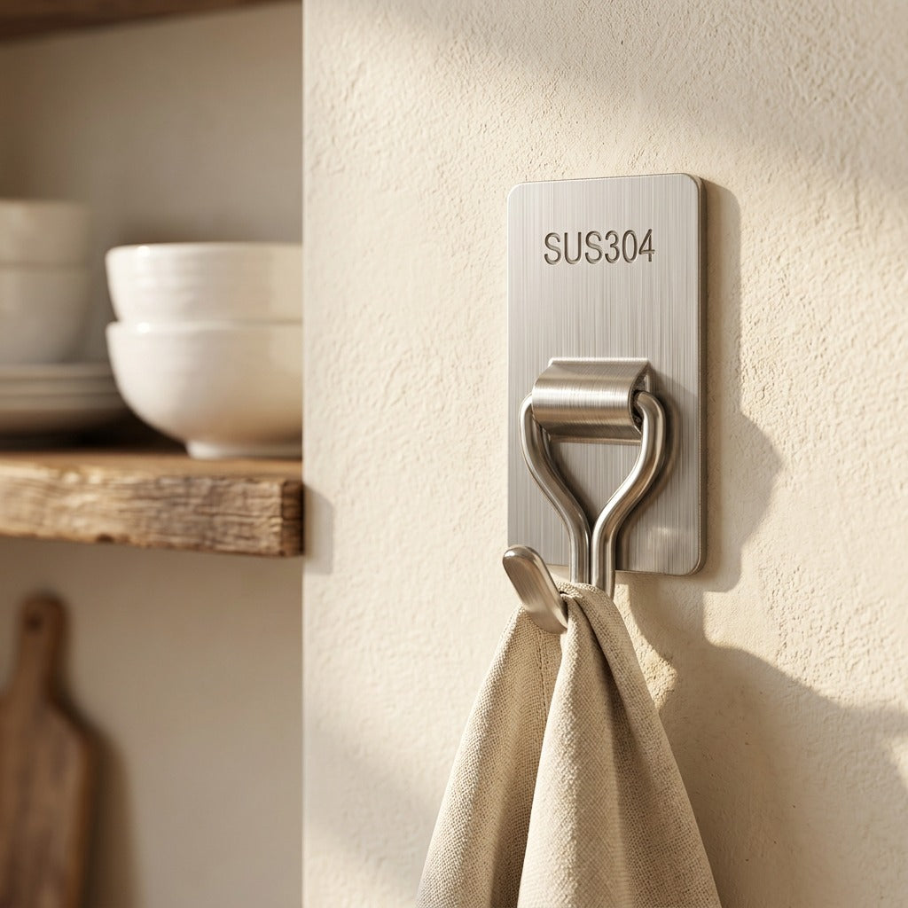 Steelcling™ Stainless Steel Adhesive Hook, styled close view