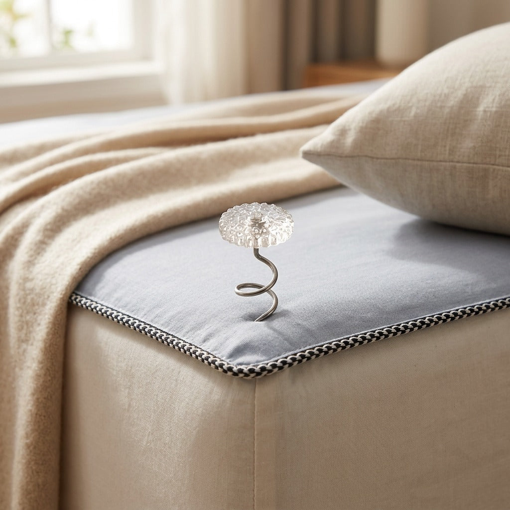 Twistpin™ Stainless Steel Bed Sheet Fastener, styled close view
