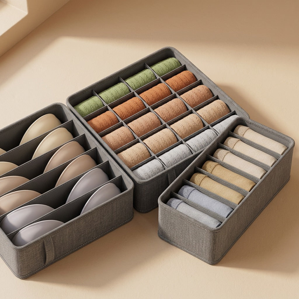 Divibox™ Foldable Underwear and Sock Storage Box with Dividers, material and detail close-up