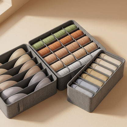 Divibox™ Foldable Underwear and Sock Storage Box with Dividers, material and detail close-up