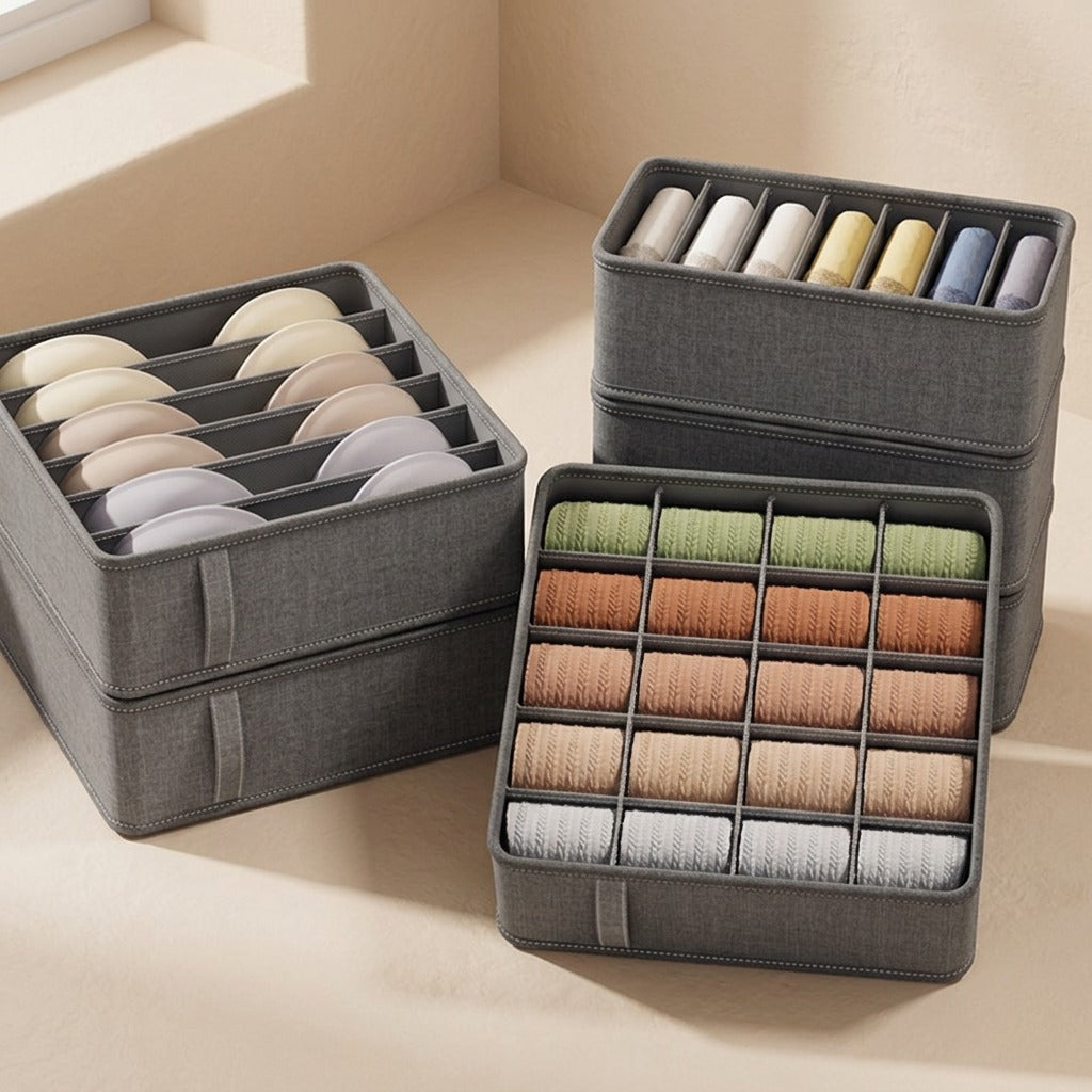 Divibox™ Foldable Underwear and Sock Storage Box with Dividers
