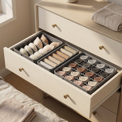 Divibox™ Foldable Underwear and Sock Storage Box with Dividers, styled close view
