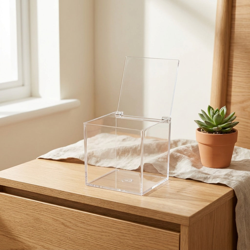 Clearcase™ Square Flip-Top Plastic Storage Box in a calm home setting