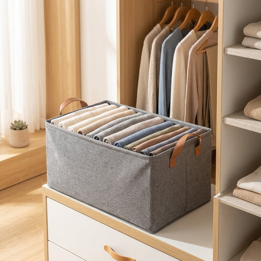 Closetfold™ Foldable Steel Frame Clothes Storage Box for Wardrobe in a calm home setting