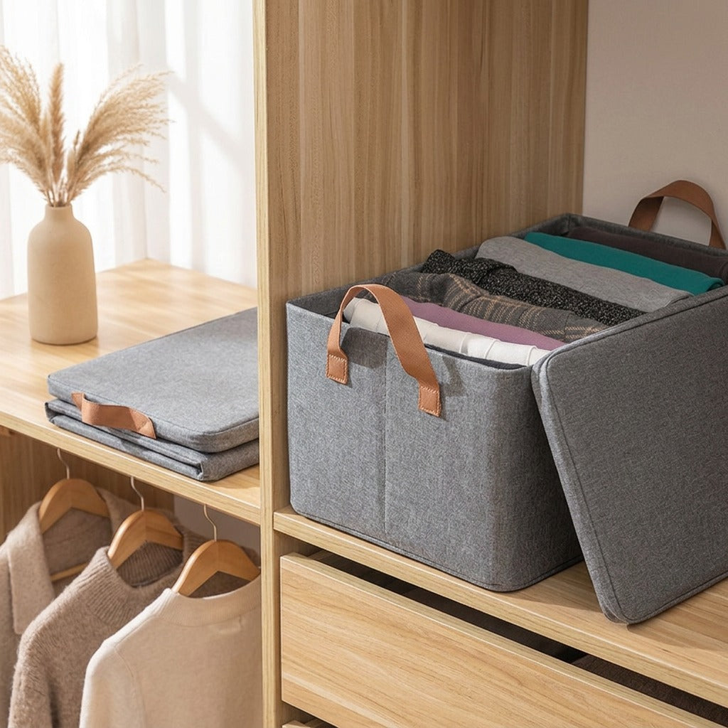 Closetfold™ Foldable Steel Frame Clothes Storage Box for Wardrobe, styled close view