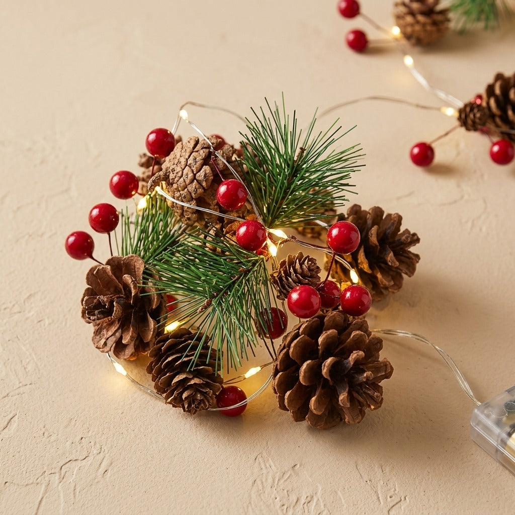 Coneglow™ Pine Cone LED Christmas String Light, material and detail close-up