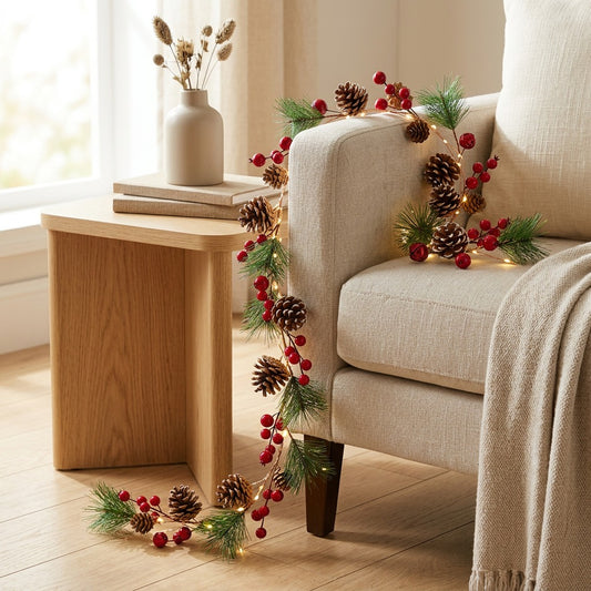 Coneglow™ Pine Cone LED Christmas String Light in a calm home setting