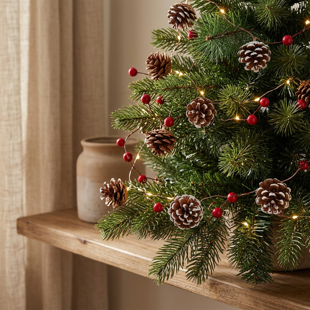 Coneglow™ Pine Cone LED Christmas String Light, styled close view