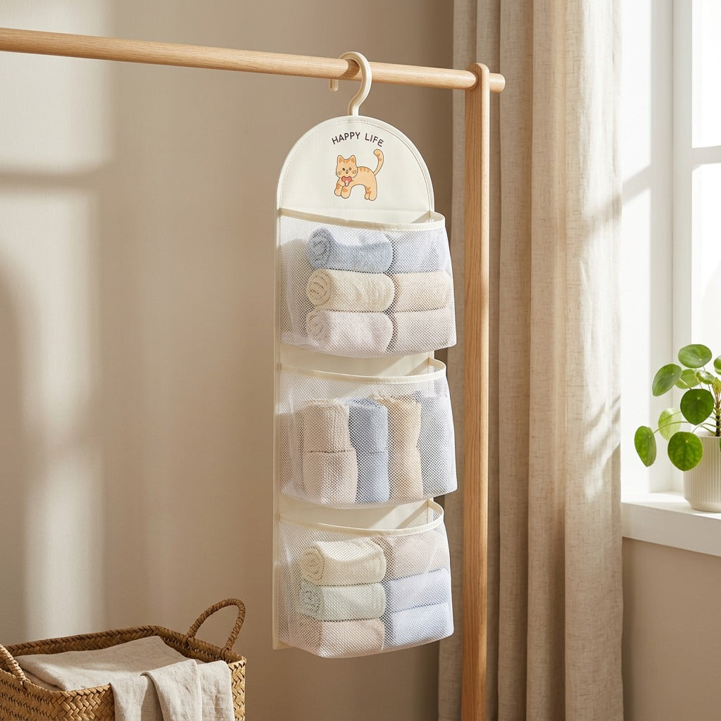 Doornest™ Hanging Mesh Sock Storage Bag in a calm home setting