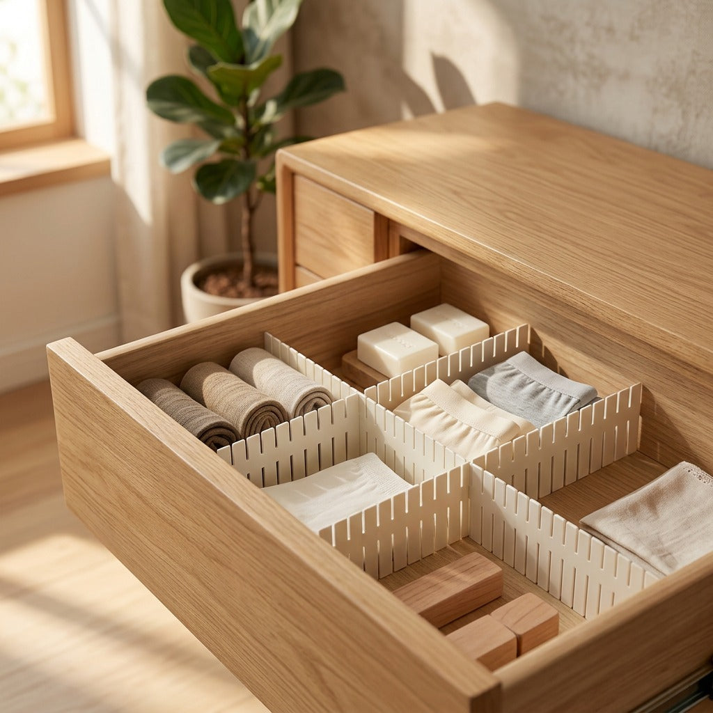 Drawerfold™ Plastic Drawer Divider Board for Socks and Underwear, styled close view