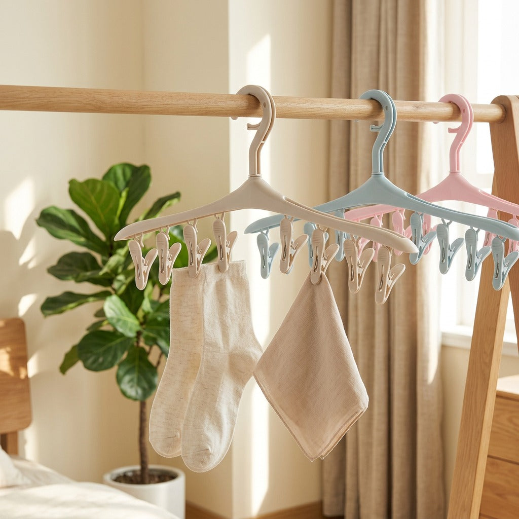 Drying™ Plastic Clip Clothes Drying Rack in a calm home setting