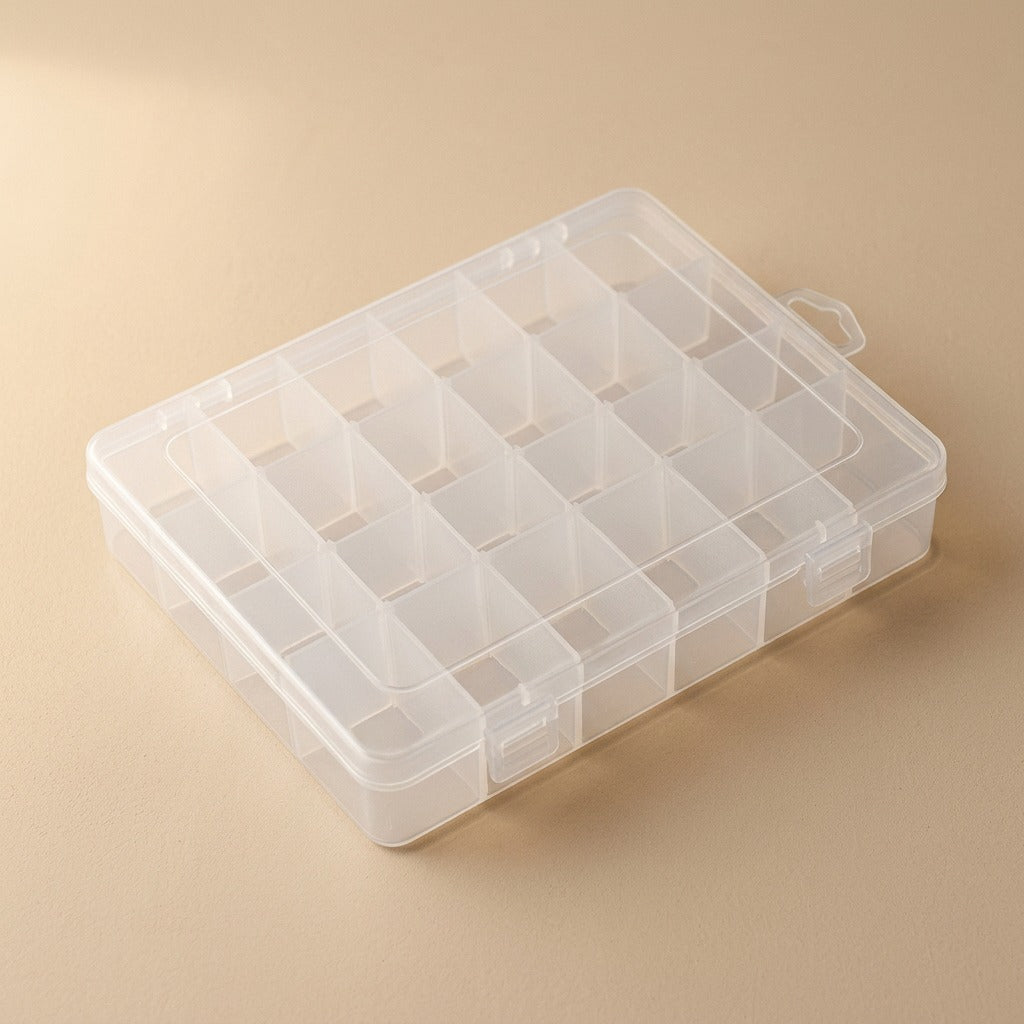 Cleargrid™ Transparent Plastic Parts Storage Box with Grids, material and detail close-up