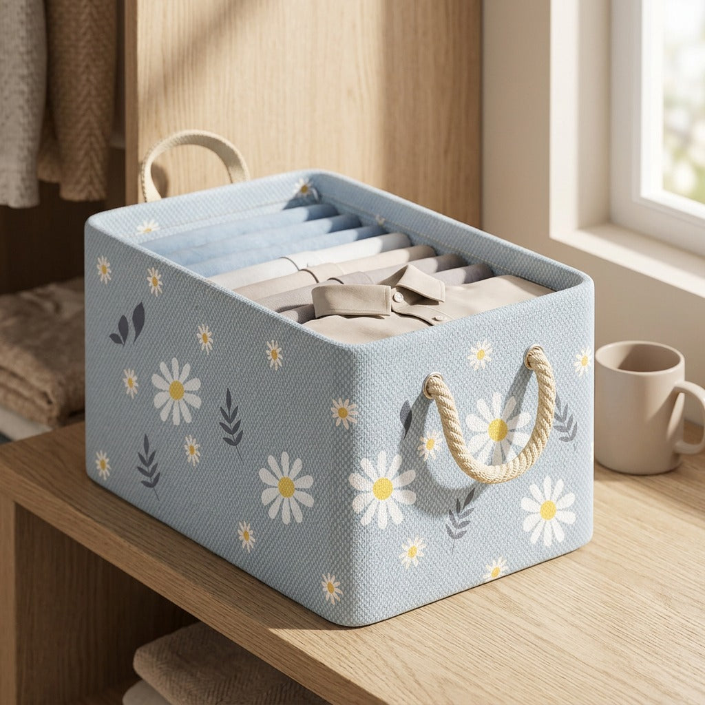Foldbin™ Foldable Clothing Storage Box, styled close view