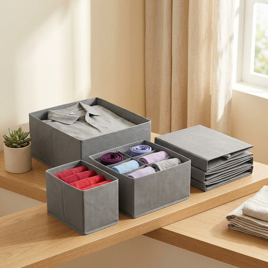 Foldsort™ Non-Woven Clothing Storage Box in a calm home setting