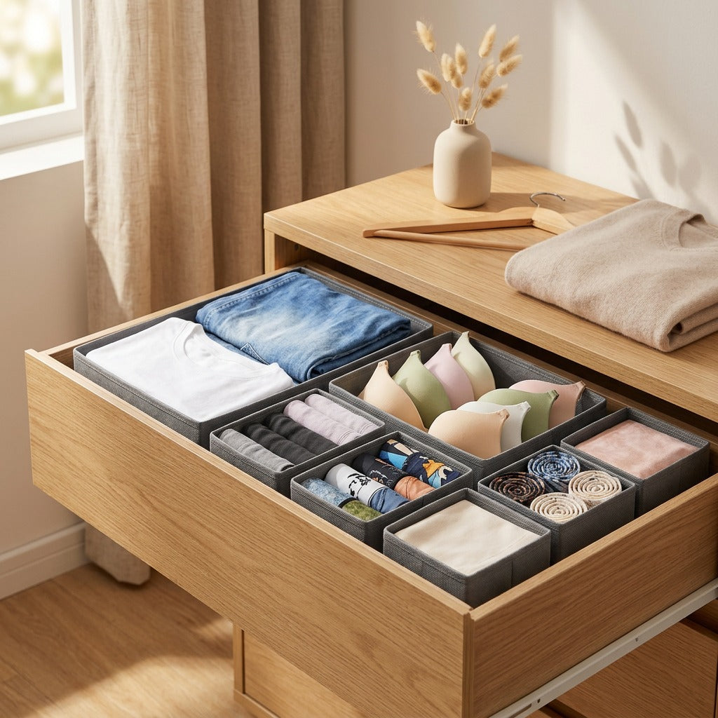 Foldsort™ Non-Woven Clothing Storage Box, styled close view
