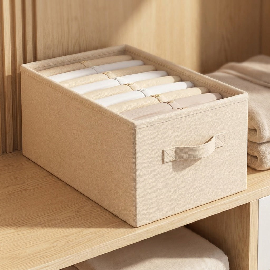 Foldward™ Cotton Linen Wardrobe Storage Box, styled close view