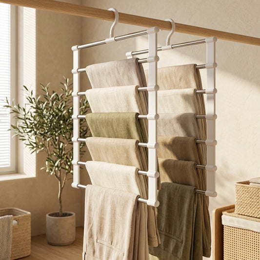 Ladderloft™ Foldable Stainless Steel Pants Rack in a calm home setting