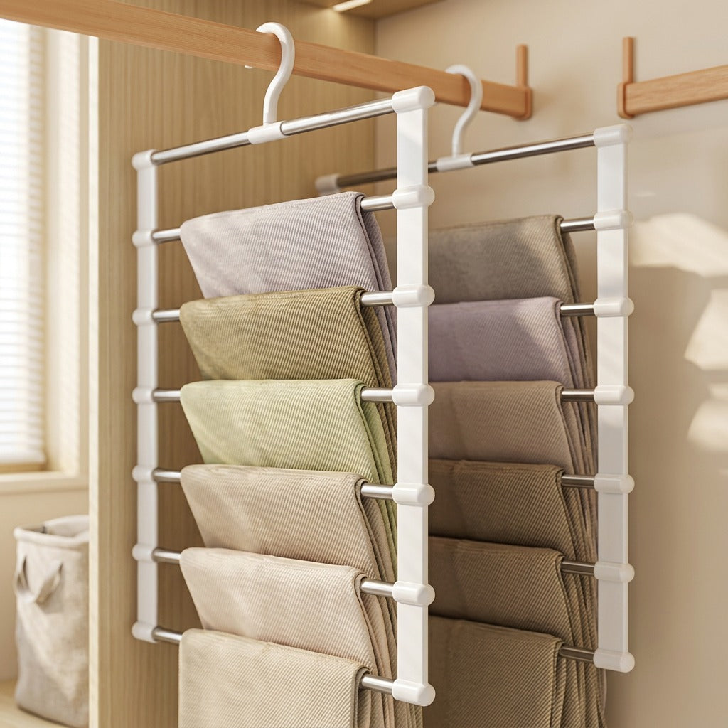Slackrack™ Stainless Steel Trouser Rack, styled close view