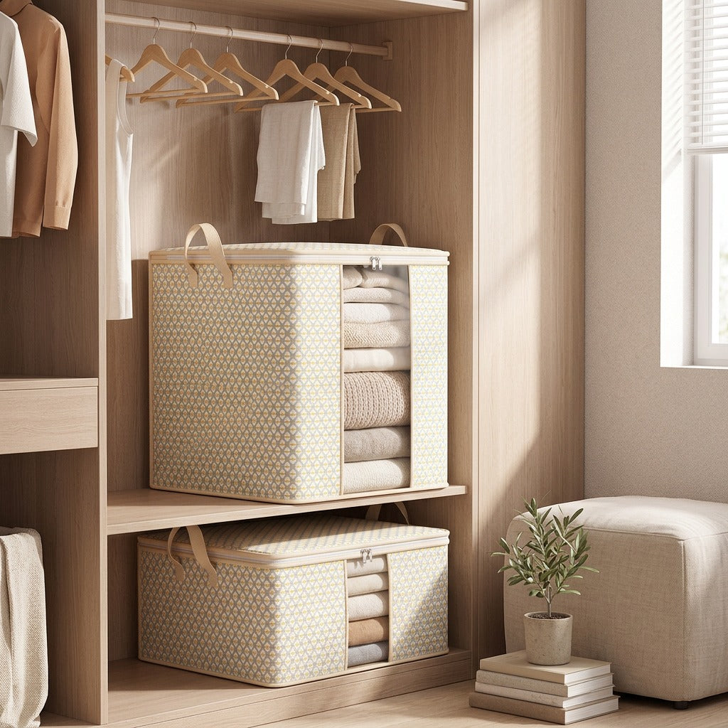 Cubeweave™ Non-Woven Fabric Cube Storage Box in a calm home setting