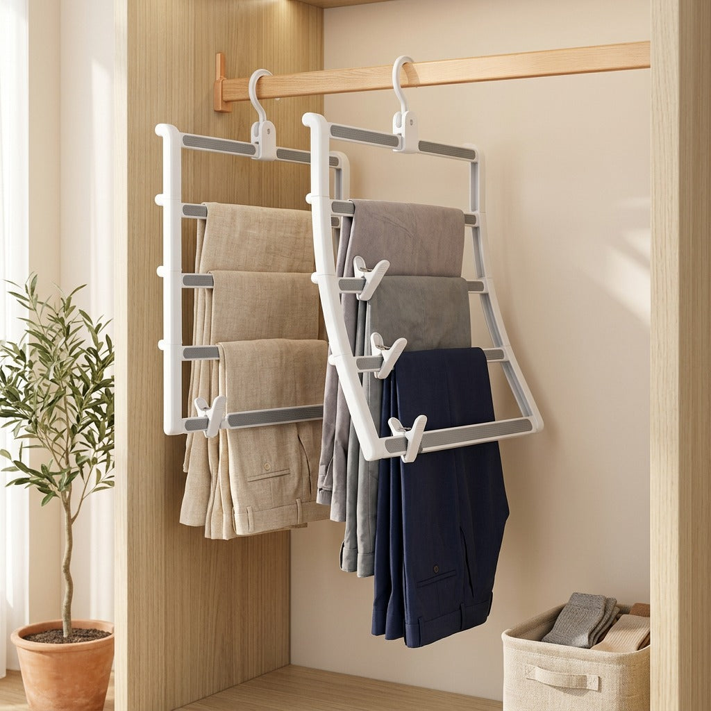 Pantrack™ Plastic Pants Rack in a calm home setting