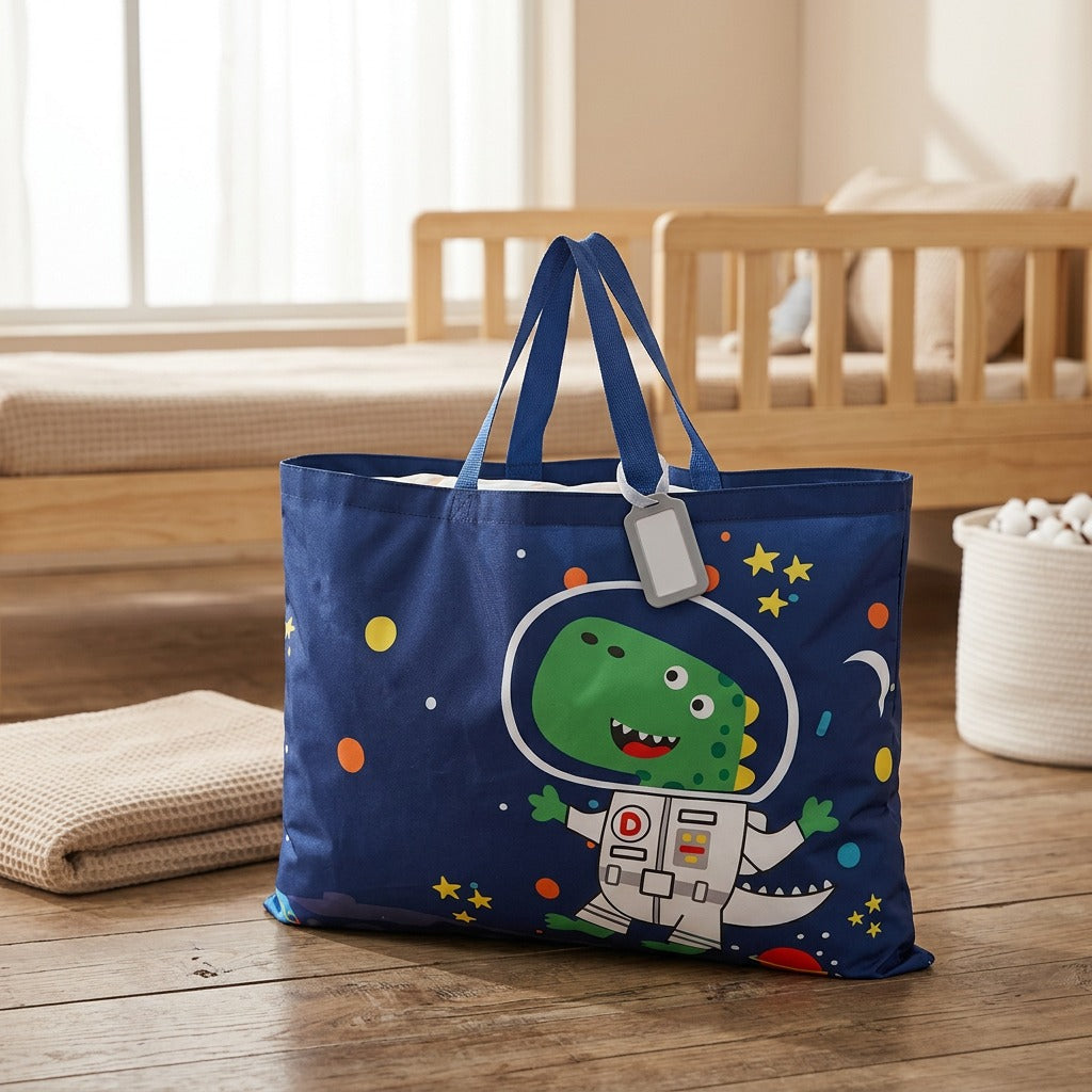 Quiltnook™ Cartoon Quilt Storage Bag, styled close view