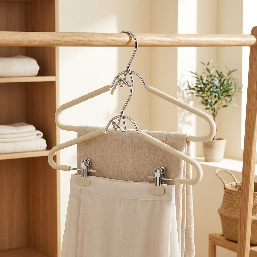 Skirthold™ Sponge Non-Slip Skirt and Hanfu Hanger in a calm home setting