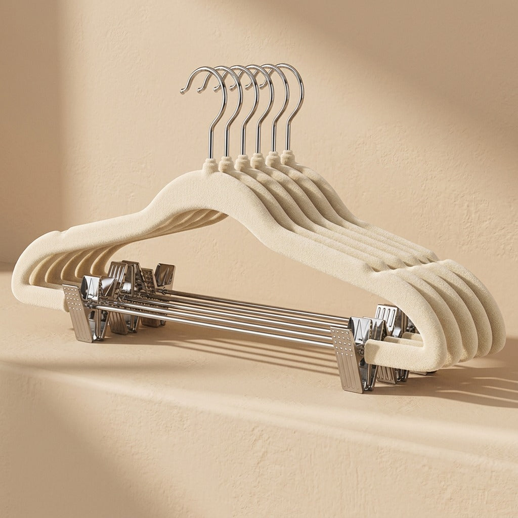 Flockclip™ Flocked Clothes Hangers with Clips, material and detail close-up