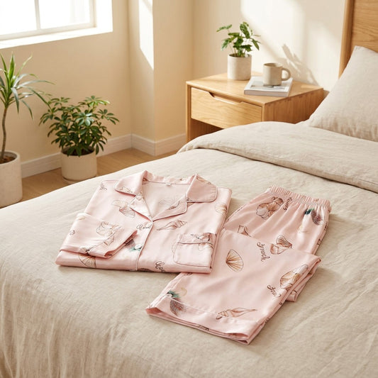 Simsilk™ Silk Pajamas Two-Piece Set in a calm home setting
