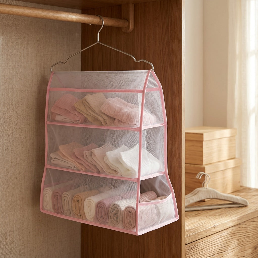 Meshsock™ Hanging Mesh Storage Bag for Socks and Underwear, styled close view