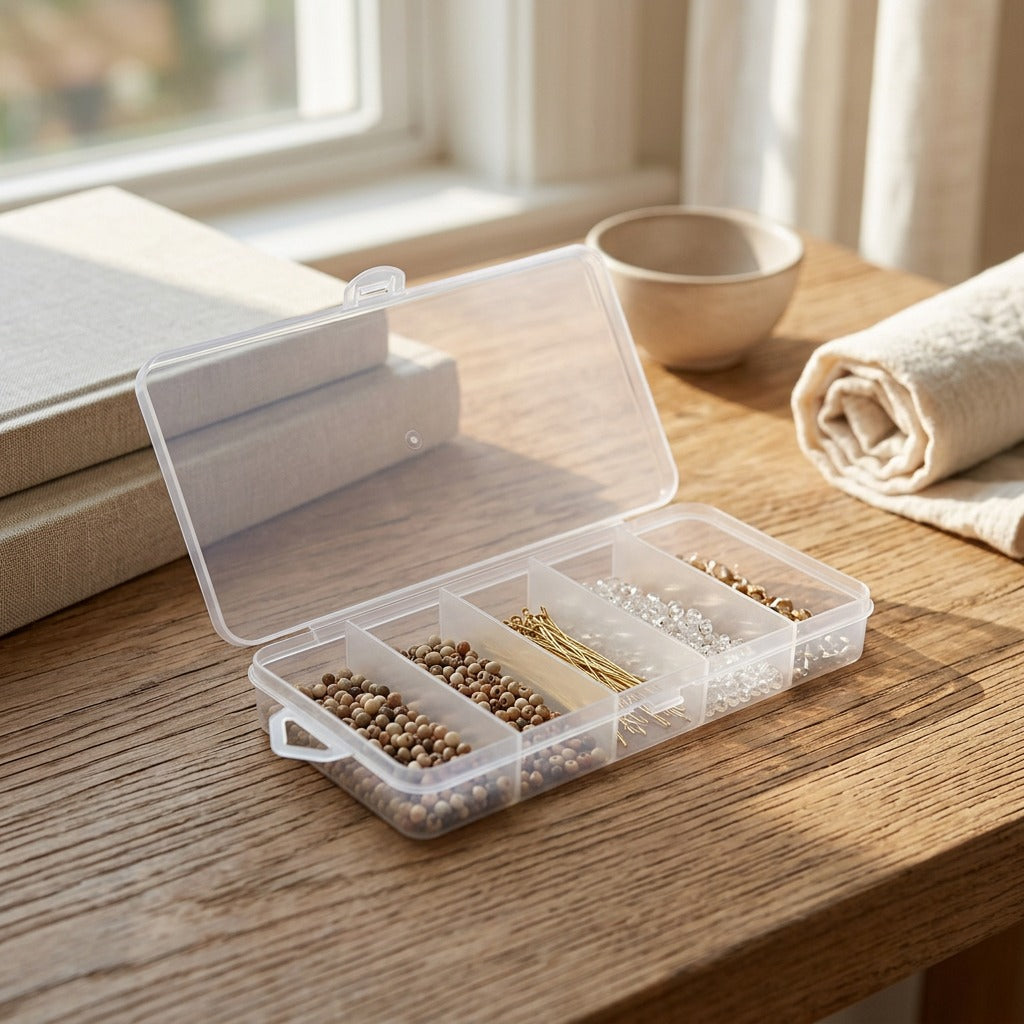 Sortbin™ Compartmented Plastic Storage Box, styled close view