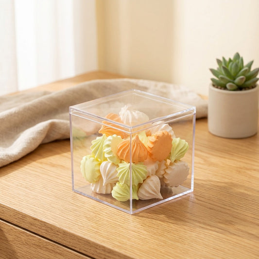 Squarenest™ Square PS Storage Box With Lid in a calm home setting