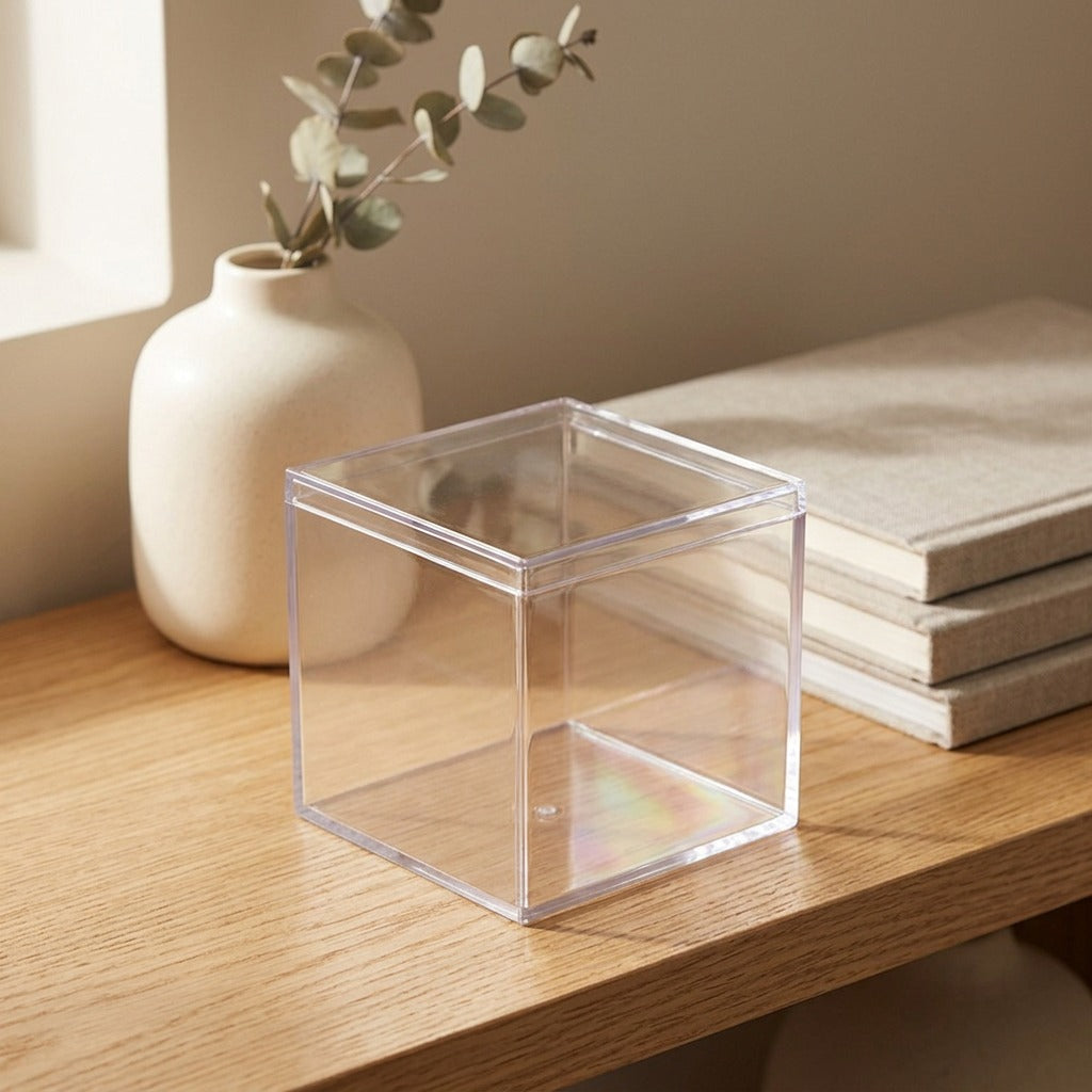 Squarenest™ Square PS Storage Box With Lid, styled close view