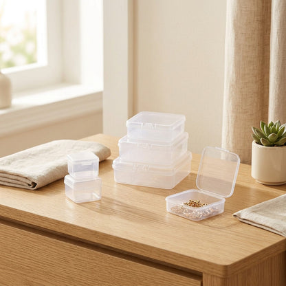 Craftstow™ Clear PP Storage Box with Lid for Jewelry and Craft Parts in a calm home setting