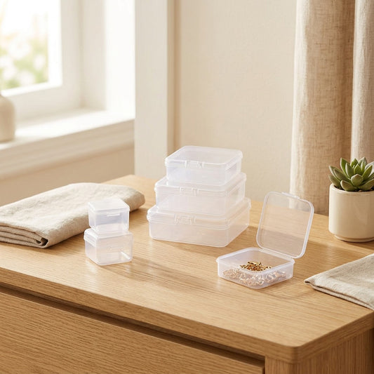 Craftstow™ Clear PP Storage Box with Lid for Jewelry and Craft Parts in a calm home setting