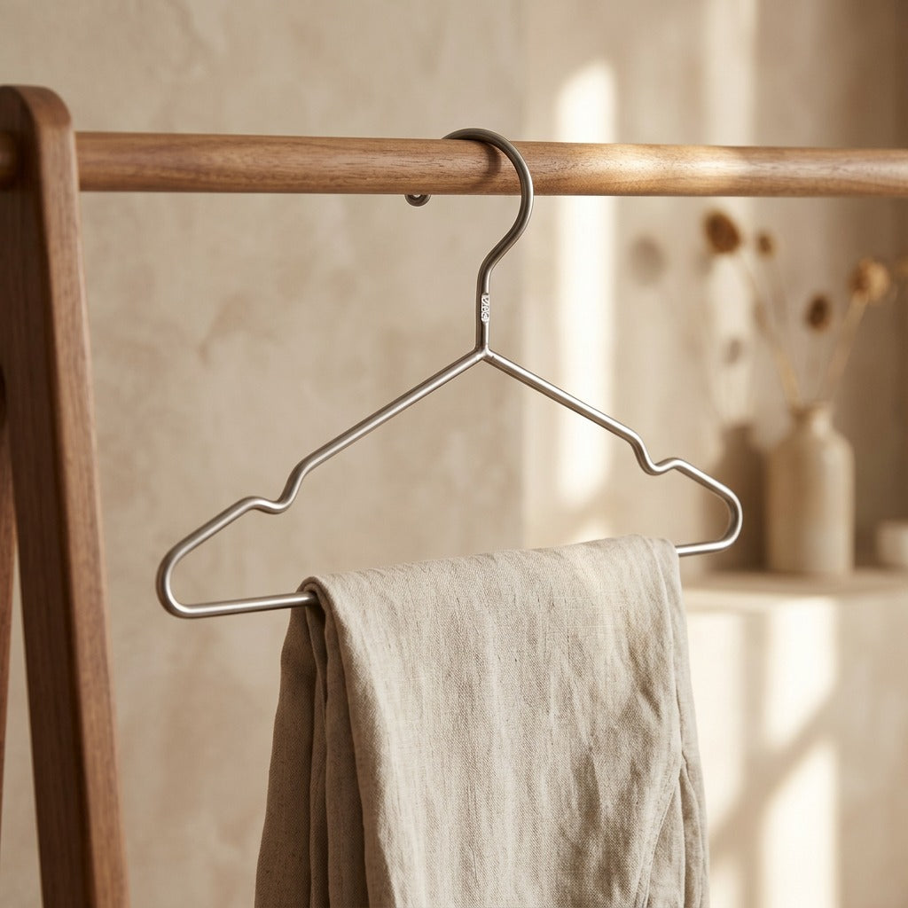 Steelform™ Stainless Steel Clothes Hanger, styled close view