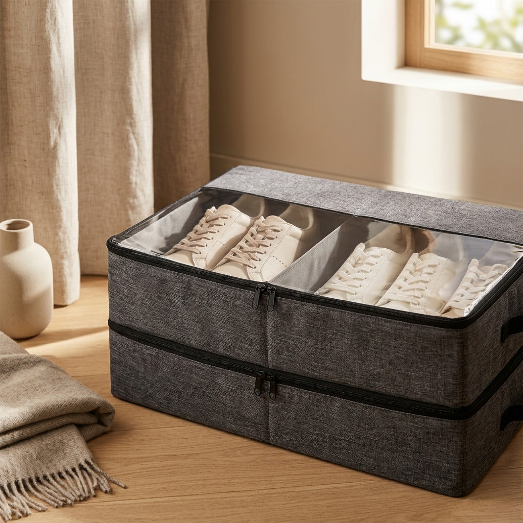 Stepcase™ Foldable Transparent Shoe Storage Box, styled close view