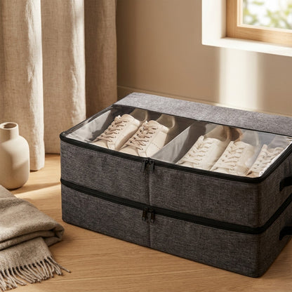Stepcase™ Foldable Transparent Shoe Storage Box, styled close view
