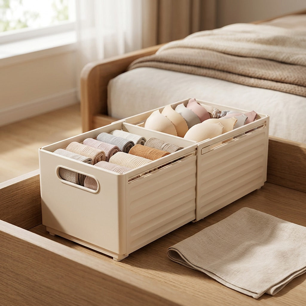 Tendwell™ Retractable Underwear Storage Box, styled close view