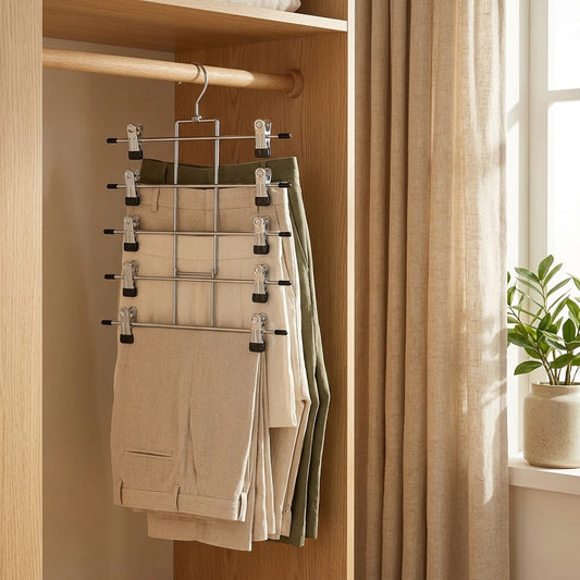 Trimrack™ Multi-Layer Pants Rack Hanger in a calm home setting