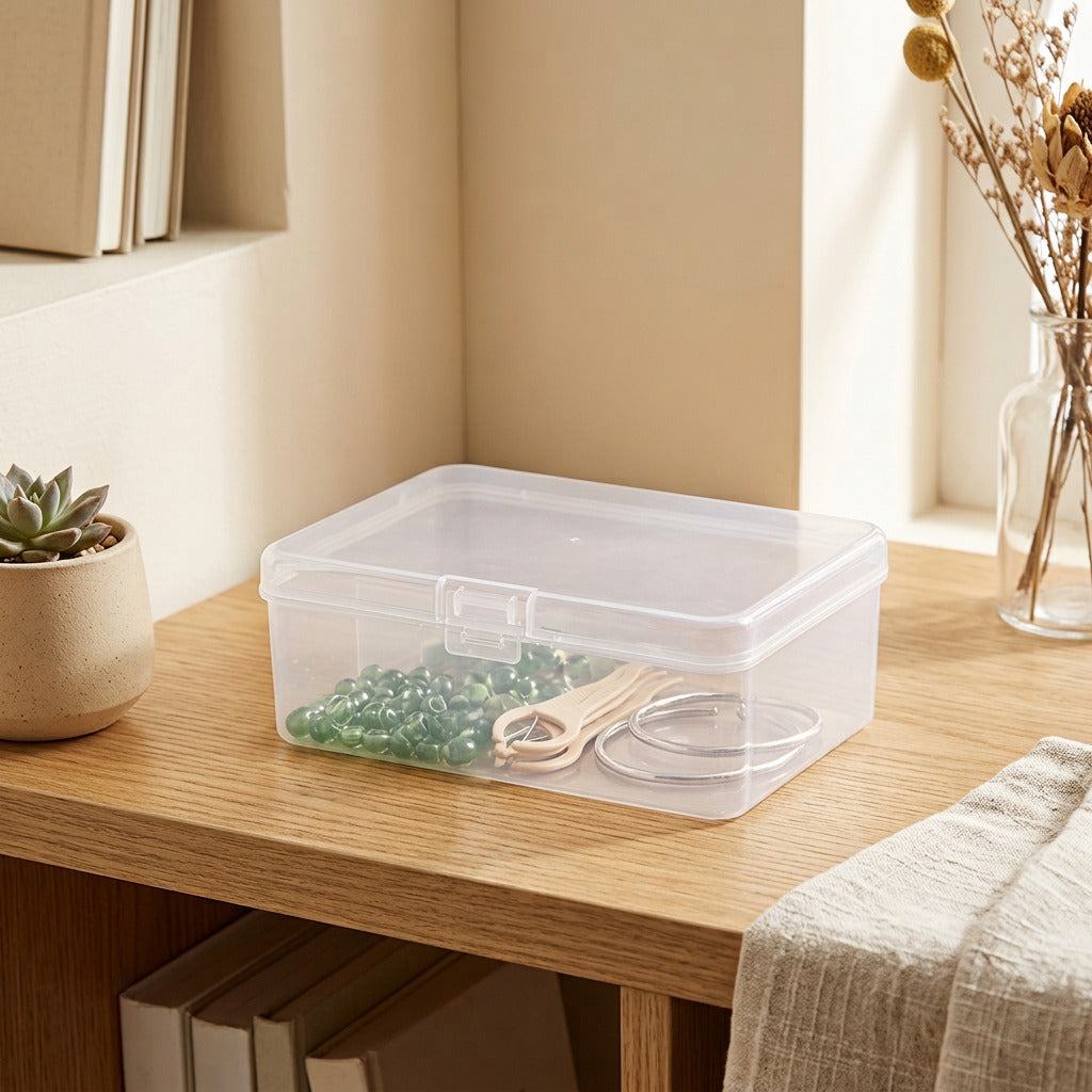 Clearkeep™ Covered Polypropylene Storage Box in a calm home setting