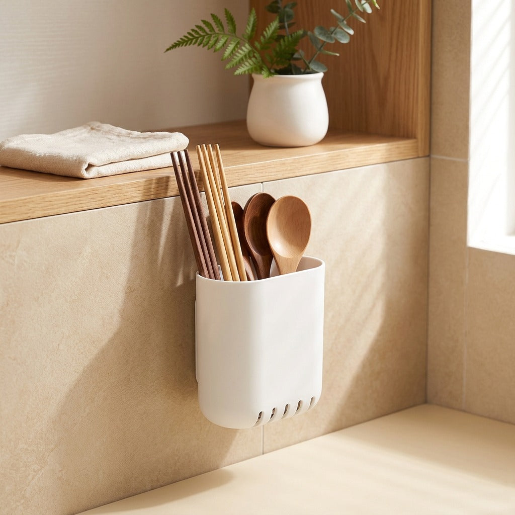 Drainbay™ Wall Mounted Plastic Storage Rack in a calm home setting