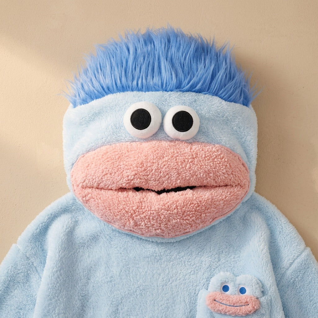Fuzznest™ Couple's Coral Fleece Monster One-Piece Pajama, material and detail close-up