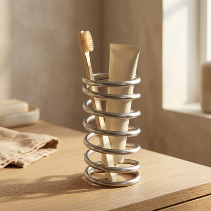 Brushkeep™ Stainless Steel Toothbrush Holder and Toothpaste Rack, styled close view